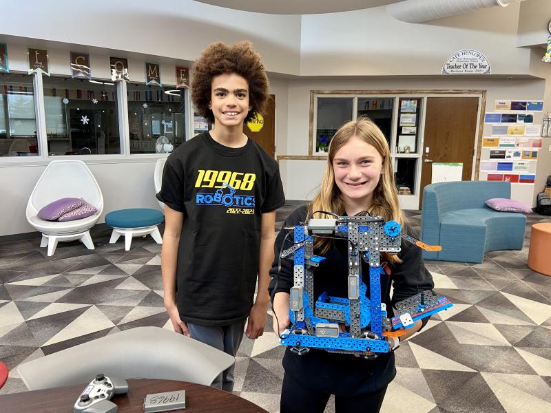 The middle school team heading to worlds comprises former HOB students Mason Fountain, left, and Avery Harp. Teammate Eva Taylor was unavailable for the photo.